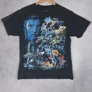 Vntg Avatar Shirt Boys 14-16 Black James Cameron Movie Graphic Tee Logo 2009